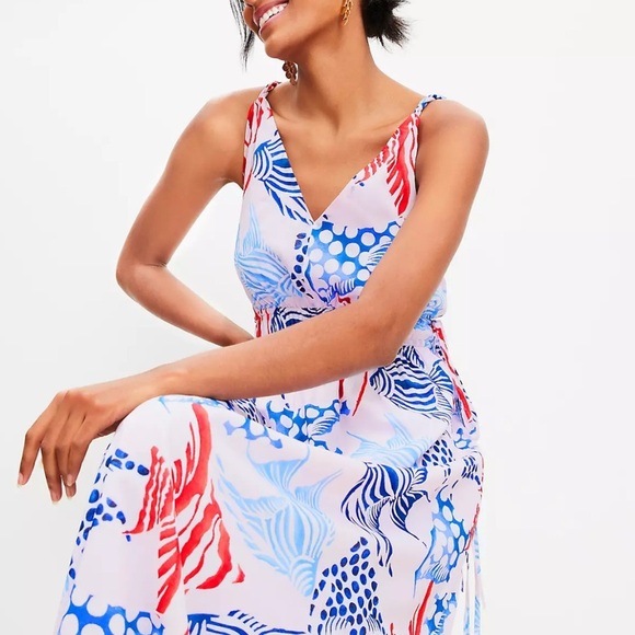 NWT Loft Fish Double Side Tie Maxi Dress - Picture 2 of 7